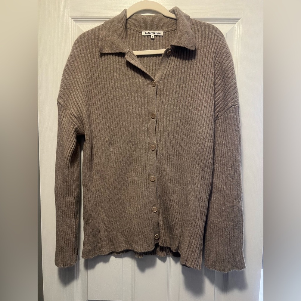 Reformation Ribbed Cardigan - Tan